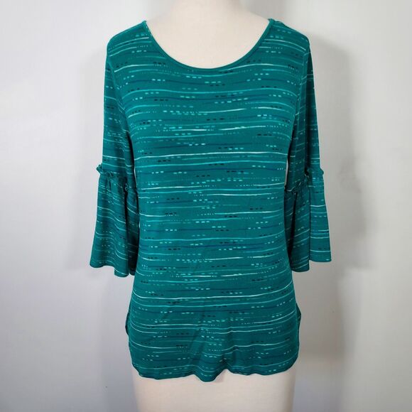Apt. 9 Shirt Top 3/4 Bell Sleeves Comfy Soft Stretch Size Medium Green - Picture 2 of 13